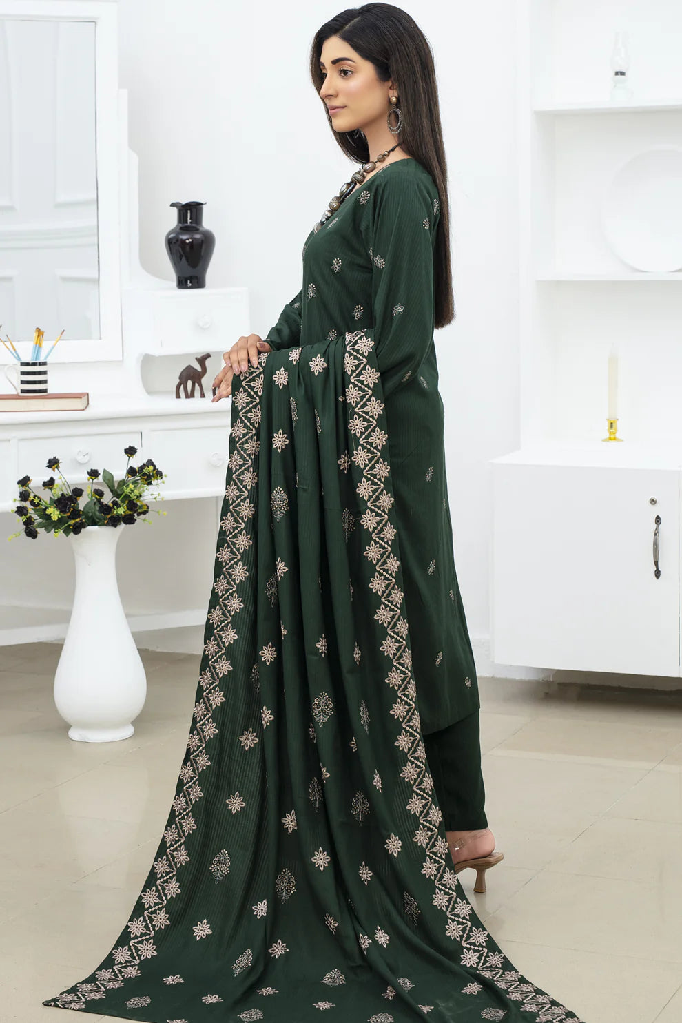 TANA BANA-3PC VISCOUS EMBROIDRED SHIRT WITH VISCOUS EMBROIDRED SHAWL AND TROUSER0-1553