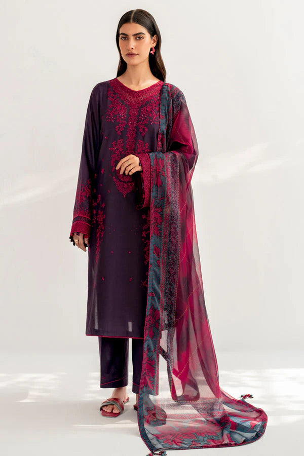 JAZMIN-3PC LAWN EMBROIDERED SHIRT WITH ORGANZA PRINT DUPATTA & TROUSER-TANA-5201