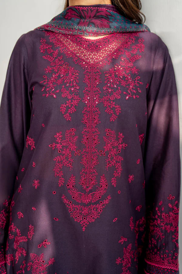 JAZMIN-3PC LAWN EMBROIDERED SHIRT WITH ORGANZA PRINT DUPATTA & TROUSER-TANA-5201