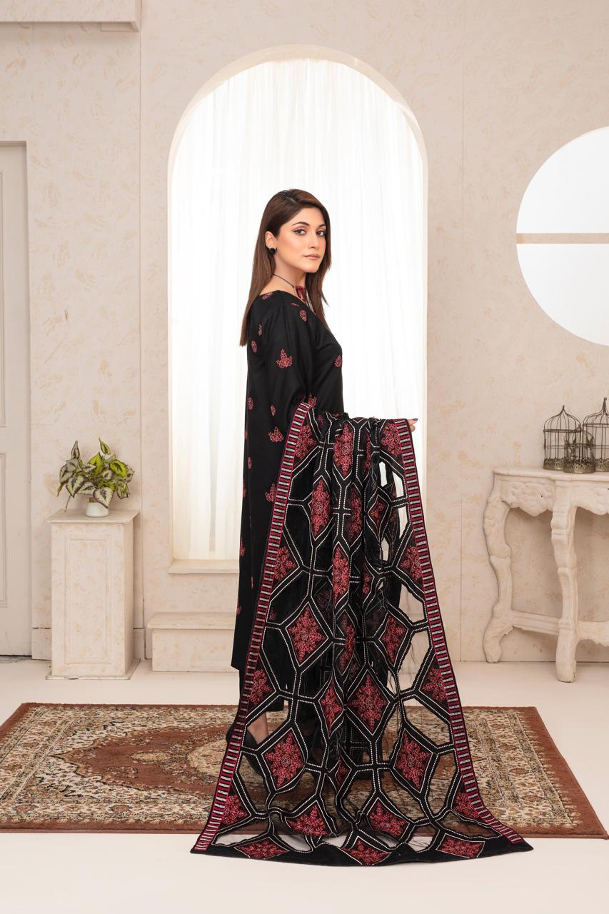 TANABANA -3PC DHANAK EMBROIDERED SHIRT WITH HEAVY CUTWORK EMBROIDERED DHANAK SHAWL AND TROUSER-TBF-1733