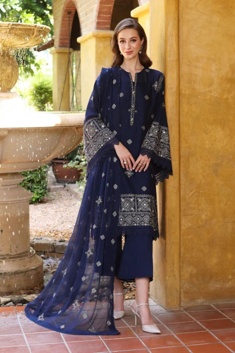 BAREEZE - 3PC DHANAK EMBROIDERED SHIRT WITH CHIFFON EMBROIDERED DUPATTA AND TROUSER-TANA-1538