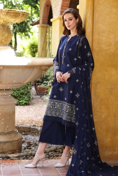 BAREEZE - 3PC DHANAK EMBROIDERED SHIRT WITH CHIFFON EMBROIDERED DUPATTA AND TROUSER-TANA-1538