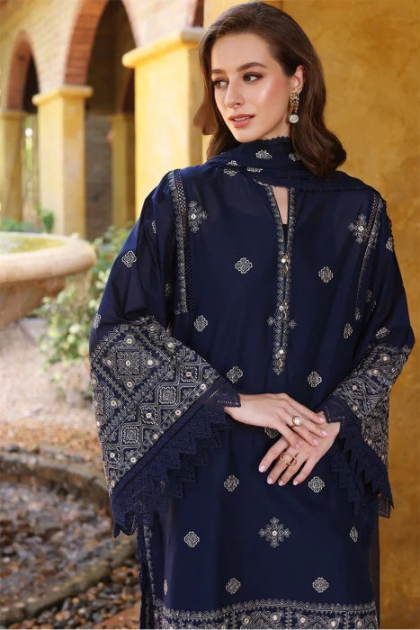 BAREEZE - 3PC DHANAK EMBROIDERED SHIRT WITH CHIFFON EMBROIDERED DUPATTA AND TROUSER-TANA-1538