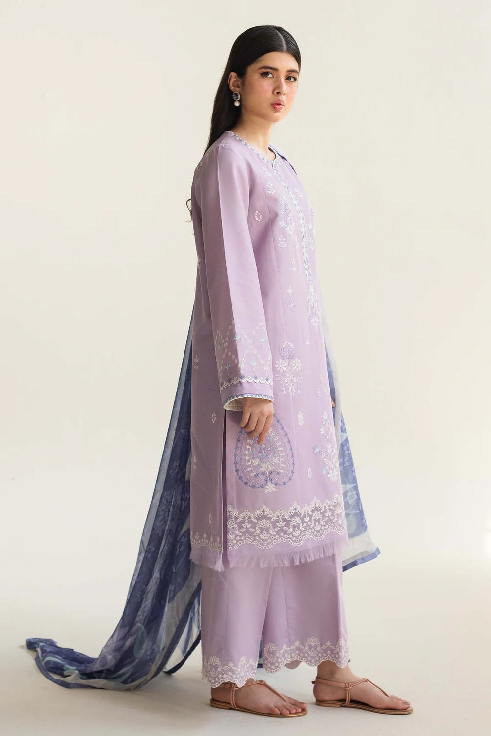 ZAHRA SHAHJAHAN- 3PC LAWN EMBROIDERED SHIRT WITH ORGANZA EMBROIDERED DUPATTA- TANA-5253