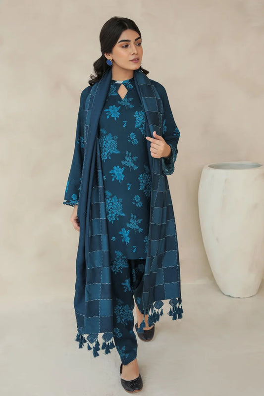 BAROQUE - 3PC KARANDI PRINTED SHIRT WITH KARANDI PRINTED DUAPTTA AND TROUSER-TANA-1596