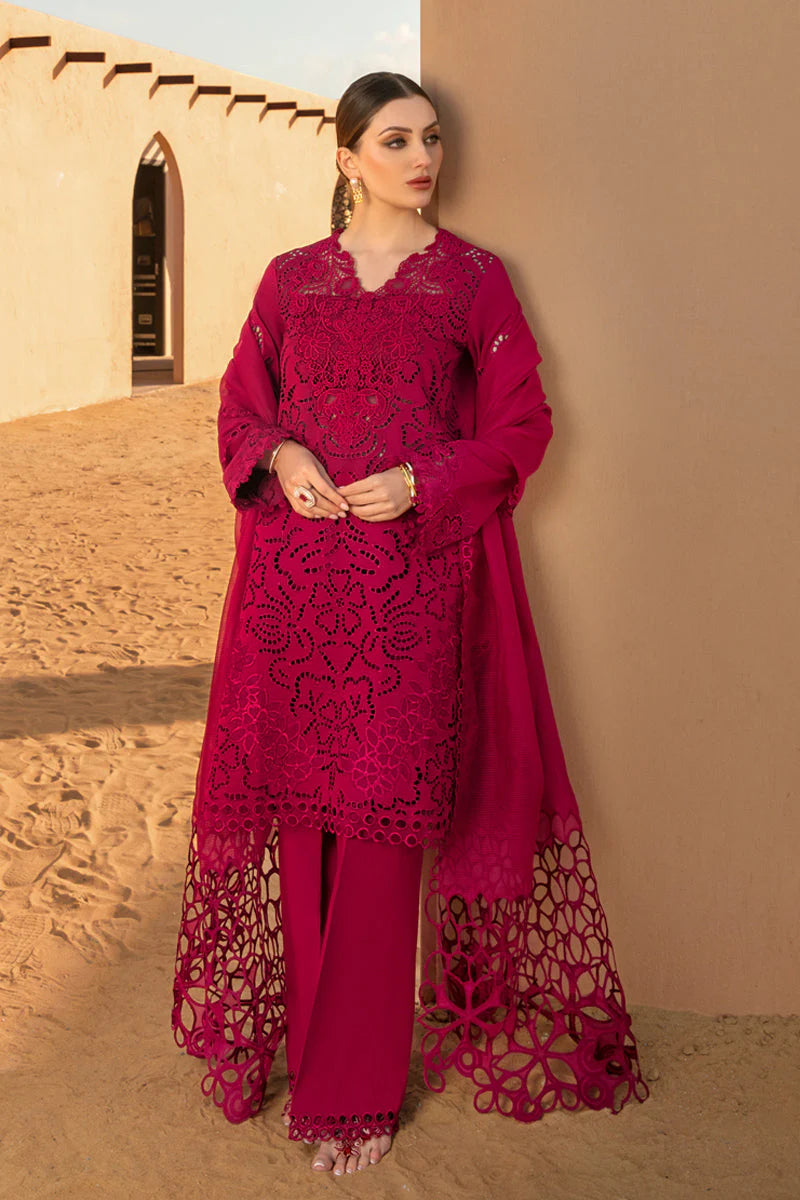 RANG RASIYA-CHIKAN KARI 3PC EMBROIDERED LAWN SHIRT WITH ORGANZA EMBROIDERED DUPATTA AND TROUSER-TANA-4085