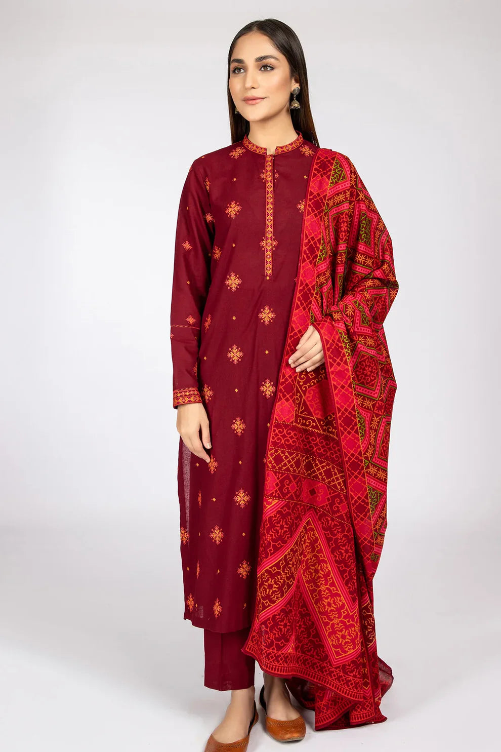 KAYSERIA- 3PC DHANAK EMBROIDERED WITH COUTURE WOOL PRINT SHAWL-TANA-1524