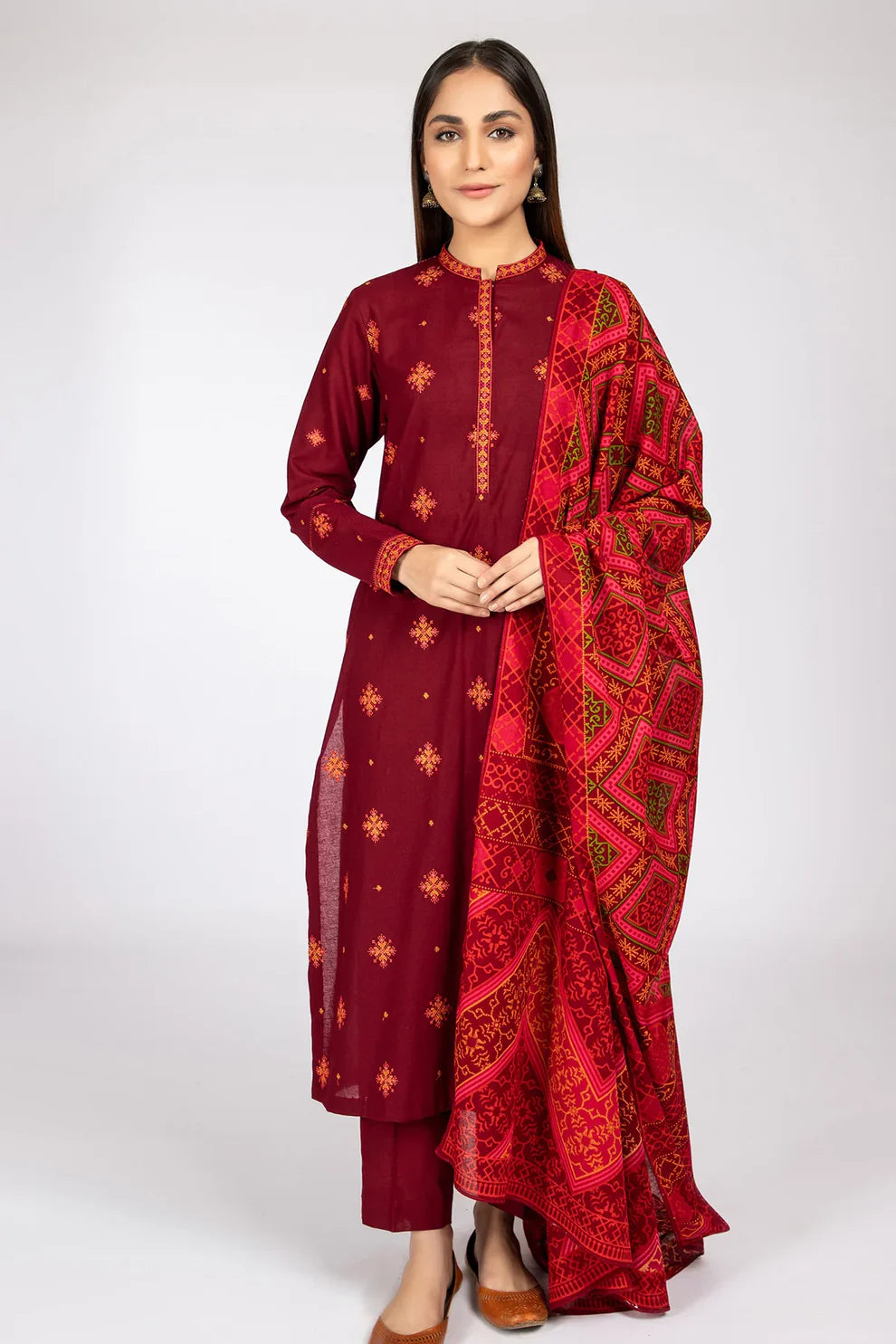 KAYSERIA- 3PC DHANAK EMBROIDERED WITH COUTURE WOOL PRINT SHAWL-TANA-1524