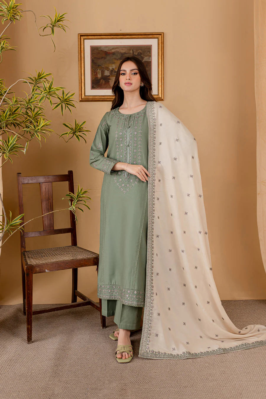 JAZMIN - 3PC LAWN EMBROIDERED SHIRT WITH LAWN EMBROIDERED DUPATTA AND LAWN TROUSER- TANA-5252