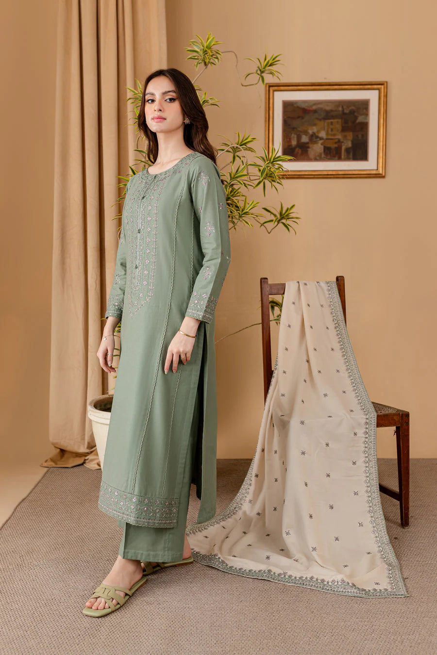 JAZMIN - 3PC LAWN EMBROIDERED SHIRT WITH LAWN EMBROIDERED DUPATTA AND LAWN TROUSER- TANA-5252