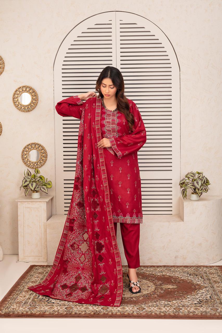 TANABANA -3PC DHANAK EMBROIDERED SHIRT WITH HEAVY CUTWORK EMBROIDERED DHANAK SHAWL AND TROUSER-TBF-1732