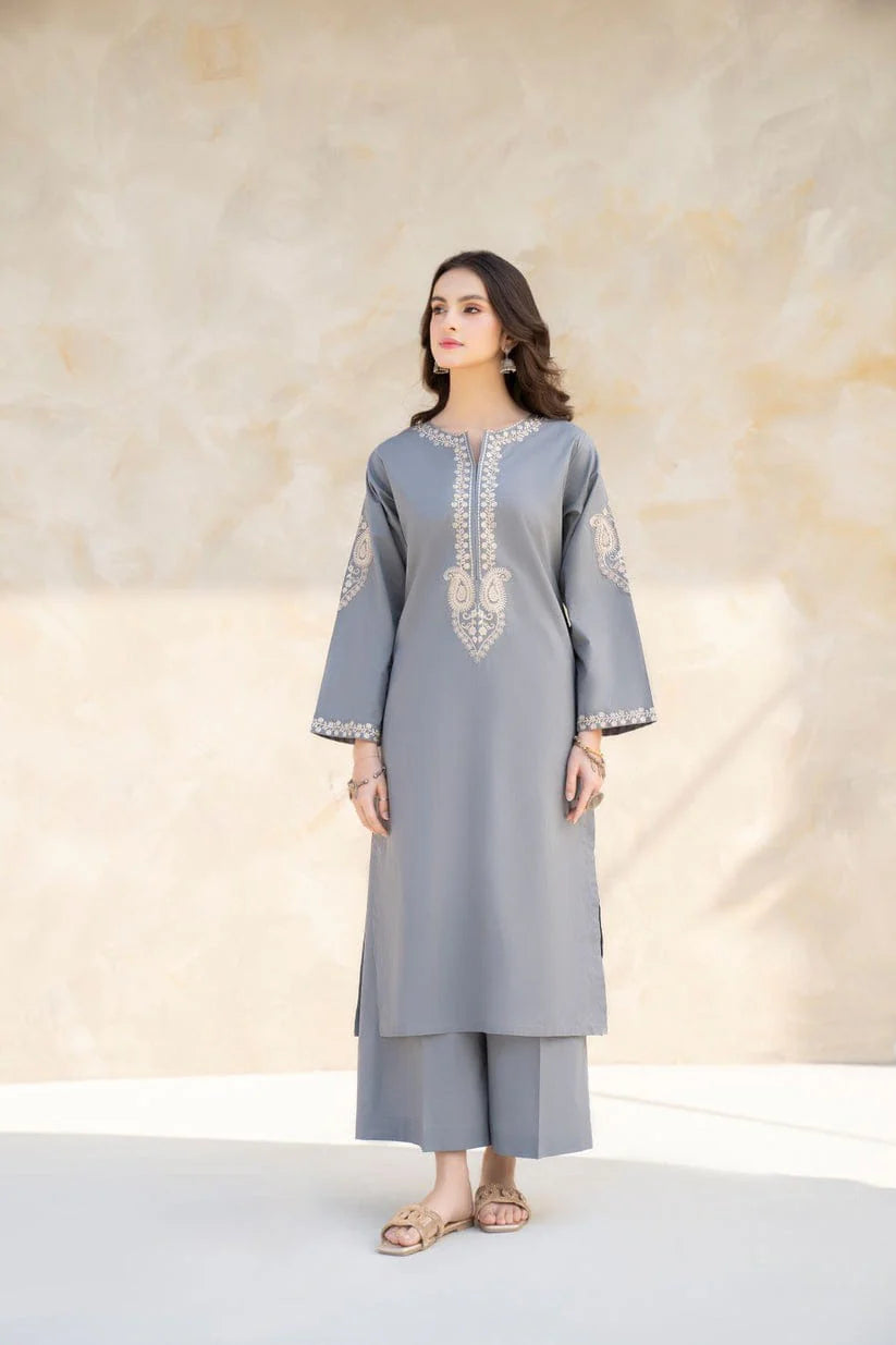 HANA- 2PC DHANAK EMBROIDERED SHIRT AND TROUSER-TANA- 1635