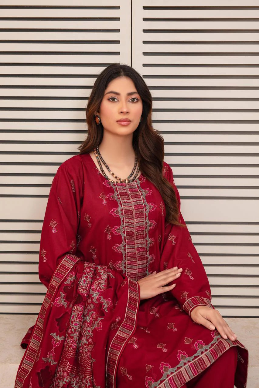 TANABANA -3PC DHANAK EMBROIDERED SHIRT WITH HEAVY CUTWORK EMBROIDERED DHANAK SHAWL AND TROUSER-TBF-1732