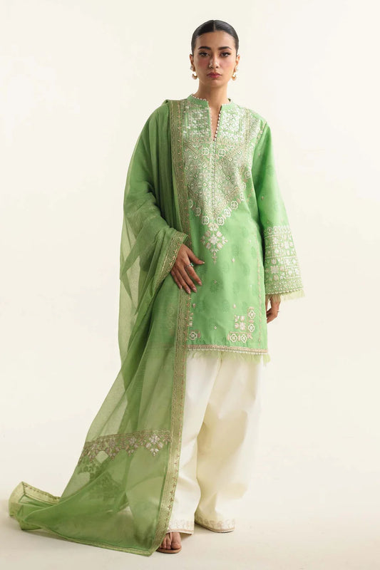 ZAHRA SHAHJAHAN- 3PC LAWN EMBROIDERED SHIRT WITH DIAMOND PRINT DUPATTA- TANA-5259