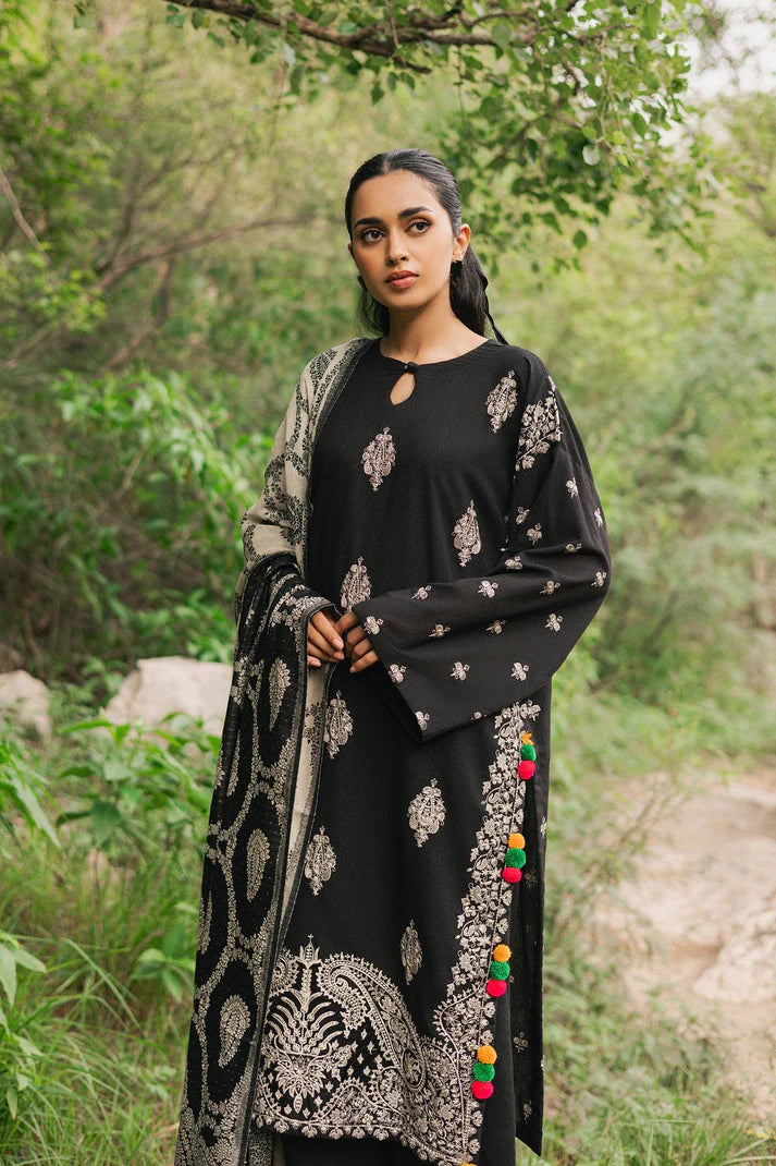 TANA BANA- 3PC Dhanak Embroidered Shirt With Dhanak Twil Print Wool Shawl & Trouser-TBF-1771