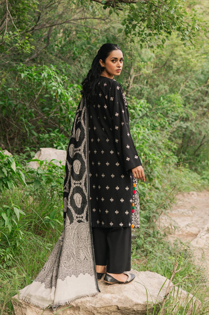 TANA BANA- 3PC Dhanak Embroidered Shirt With Dhanak Twil Print Wool Shawl & Trouser-TBF-1771