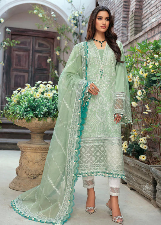 SAHEEFA- LAWN 3PC EMBROIDERED SHIRT WITH ORGANZA EMBROIDERED DUPATTA WITH TROUSER-TANA-5326