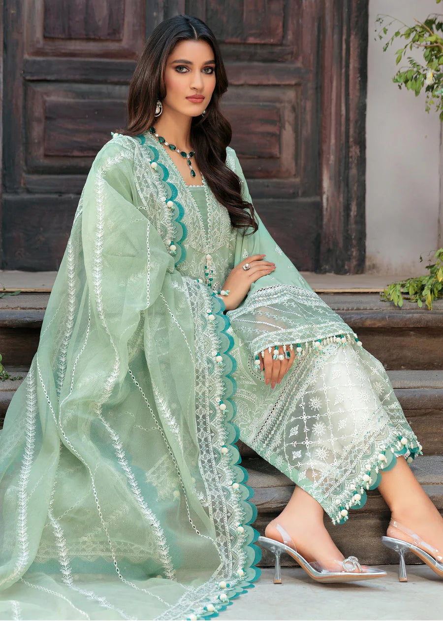 SAHEEFA- LAWN 3PC EMBROIDERED SHIRT WITH ORGANZA EMBROIDERED DUPATTA WITH TROUSER-TANA-5326