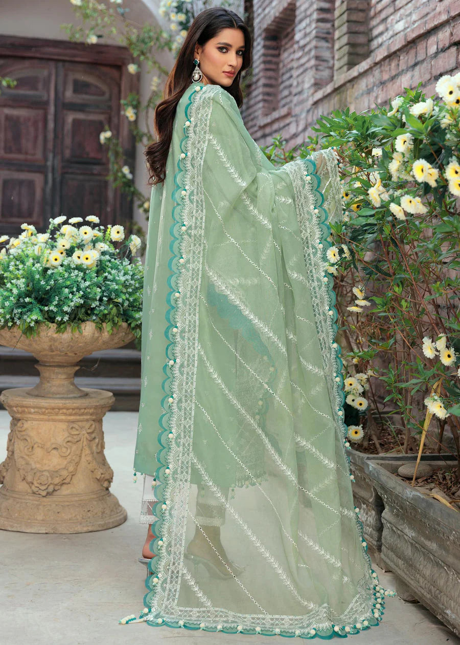 SAHEEFA- LAWN 3PC EMBROIDERED SHIRT WITH ORGANZA EMBROIDERED DUPATTA WITH TROUSER-TANA-5326