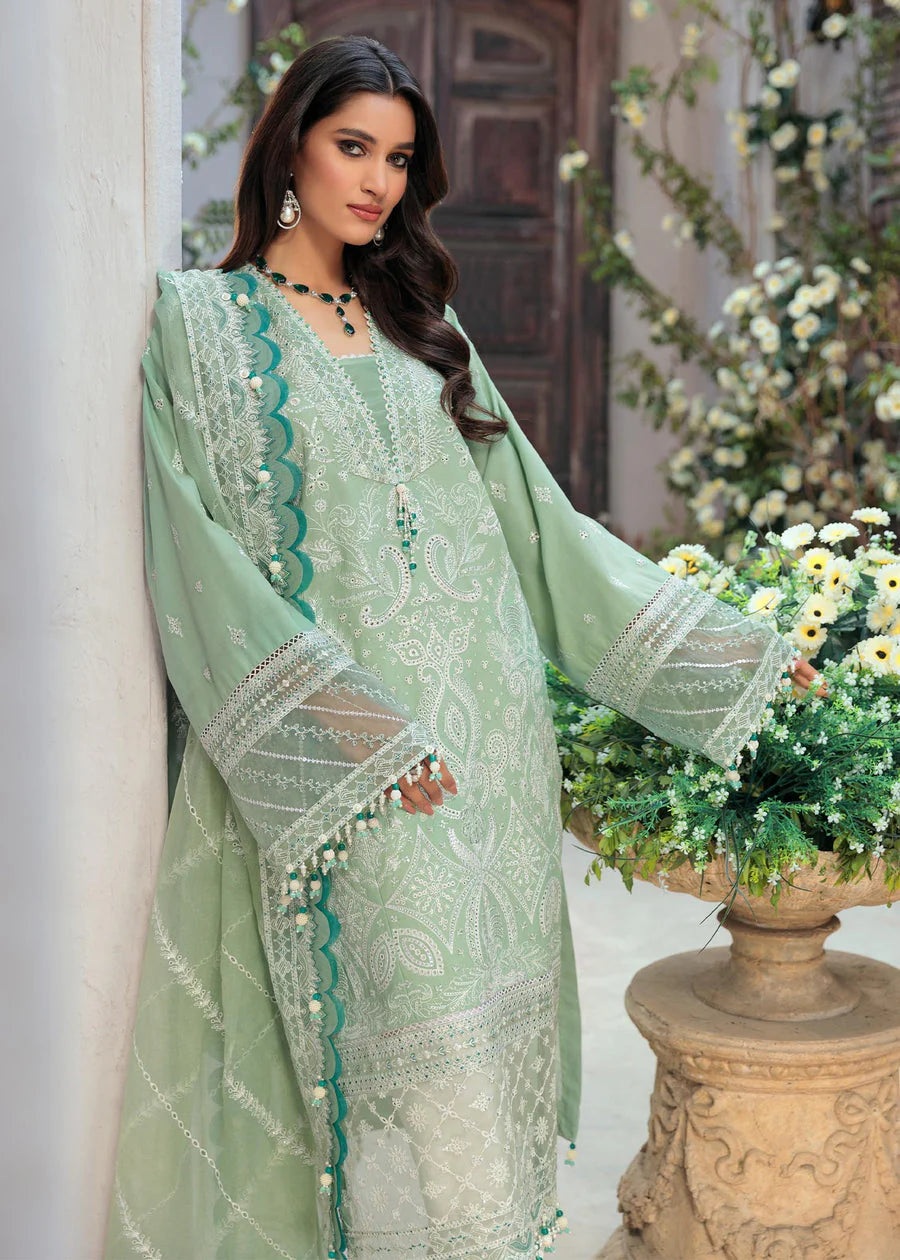 SAHEEFA- LAWN 3PC EMBROIDERED SHIRT WITH ORGANZA EMBROIDERED DUPATTA WITH TROUSER-TANA-5326