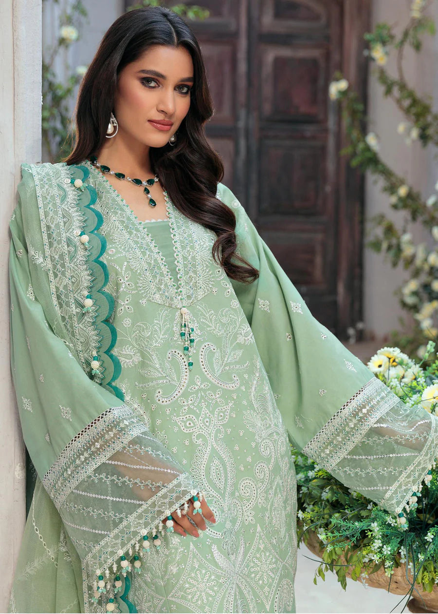 SAHEEFA- LAWN 3PC EMBROIDERED SHIRT WITH ORGANZA EMBROIDERED DUPATTA WITH TROUSER-TANA-5326