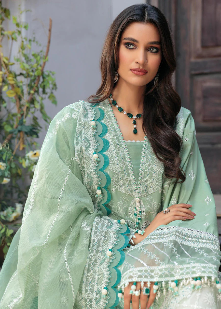 SAHEEFA- LAWN 3PC EMBROIDERED SHIRT WITH ORGANZA EMBROIDERED DUPATTA WITH TROUSER-TANA-5326