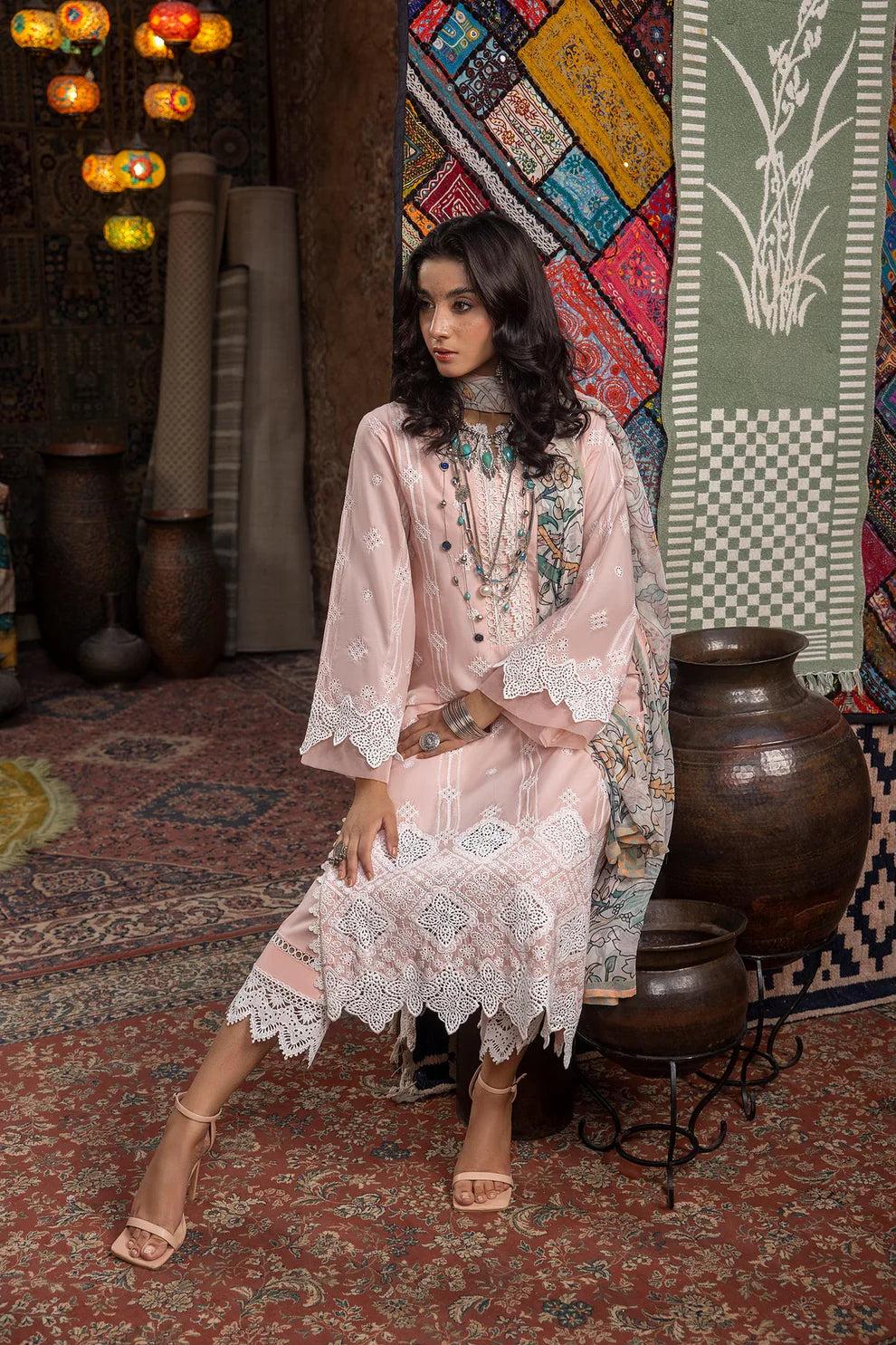 ADAN LIBAS- LAWN 3PC EMBROIDERED SHIRT WITH DIAMOND PRINT DUPATTA WITH TROUSER-TANA-4088