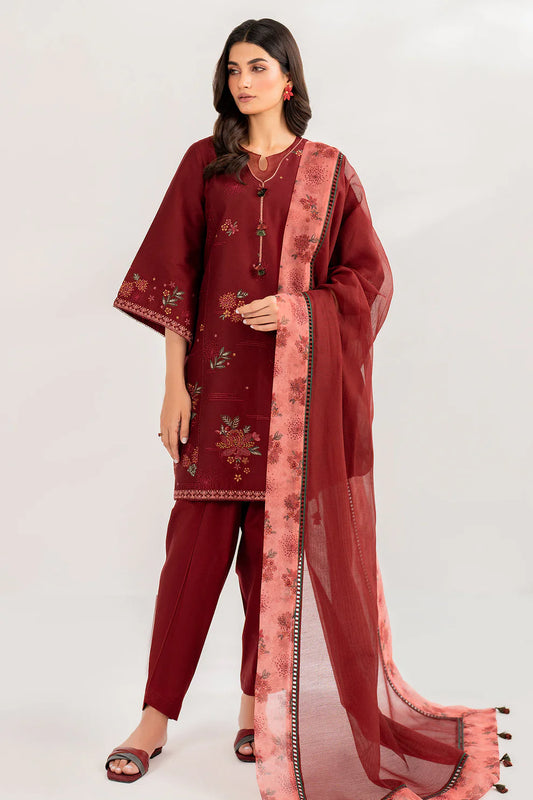 JAZMIN-3PC LAWN EMBROIDERED SHIRT WITH ORGANZA PRINT DUPATTA & TROUSER-TANA-4092