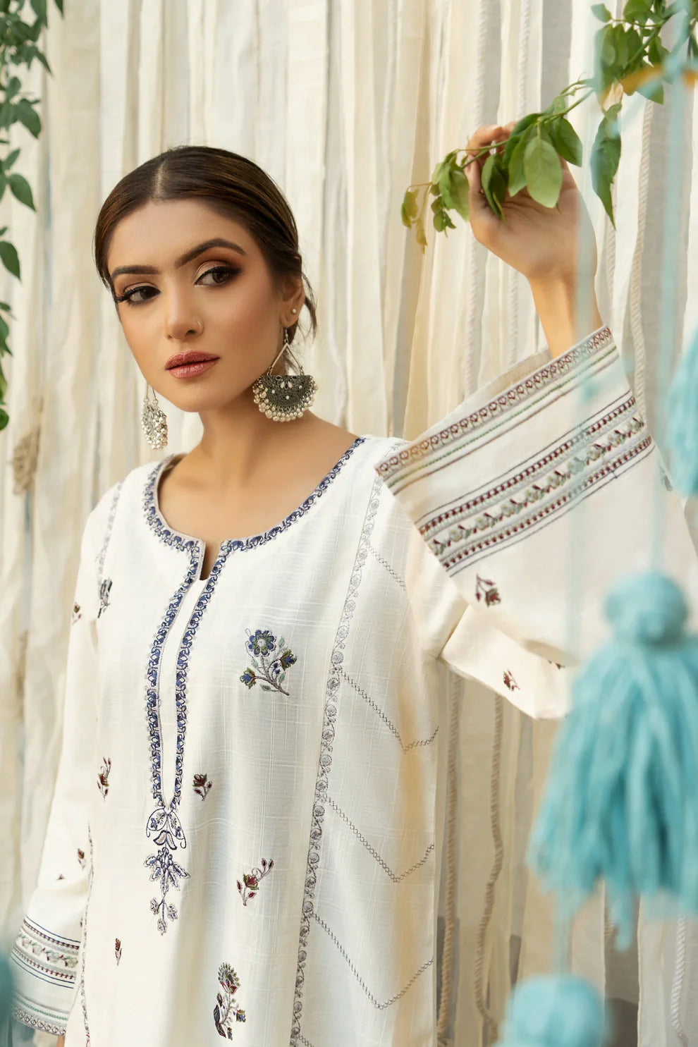 URGE - 3PC DHANAK EMBROIDERED SHIRT WITH COUTURE WOOL SHAWL AND TROUSER-TANA-1512