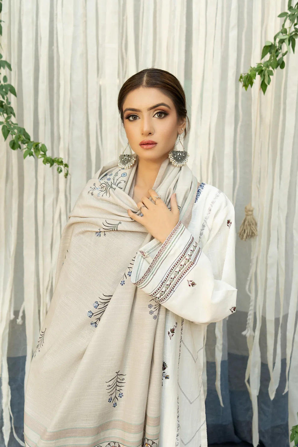 URGE - 3PC DHANAK EMBROIDERED SHIRT WITH COUTURE WOOL SHAWL AND TROUSER-TANA-1512