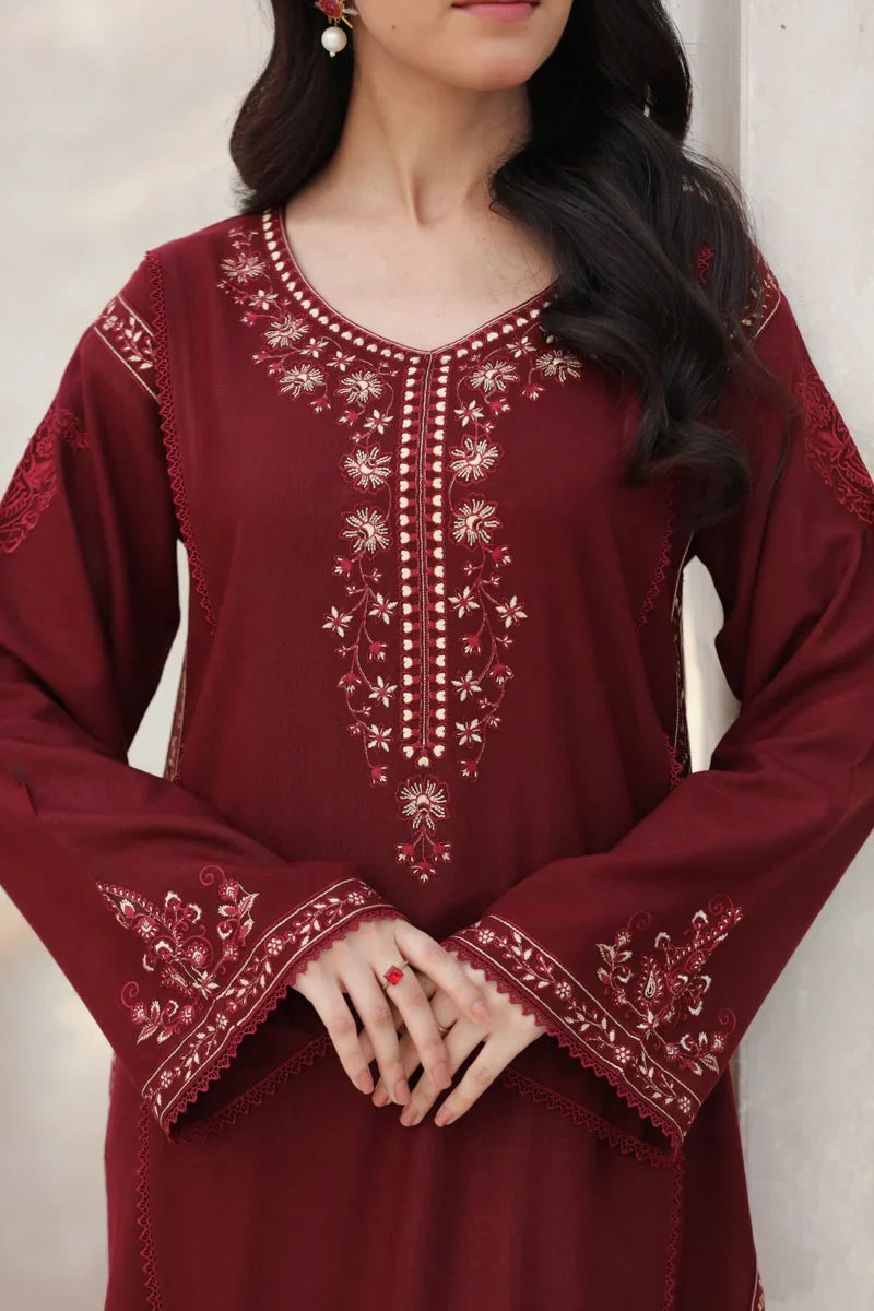 FEROZAE-2PC DHANAK EMBROIDERED SHIRT WITH DHANAK EMBROIDERED SLEEVES- TBF- A-2