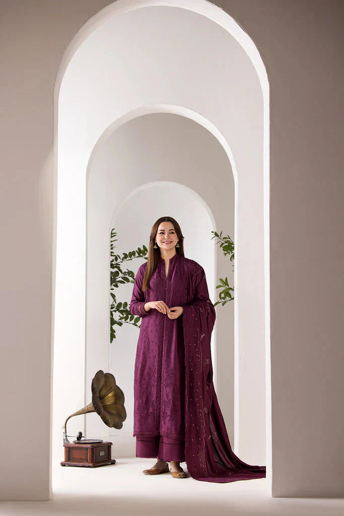 SOBIA NAZIR - 3PC DHANAK EMBROIDERED SHIRT WITH DHANAK EMBROIDERED SHAWL AND TROUSE-TBF-1780