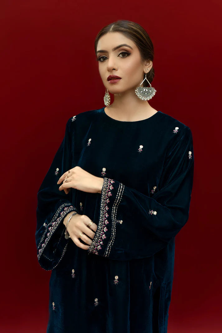 URGE - 2PC Velvet Heavy Embroidered Shirt With Velvet Heavy Embroidered Trouser -TBF-1911