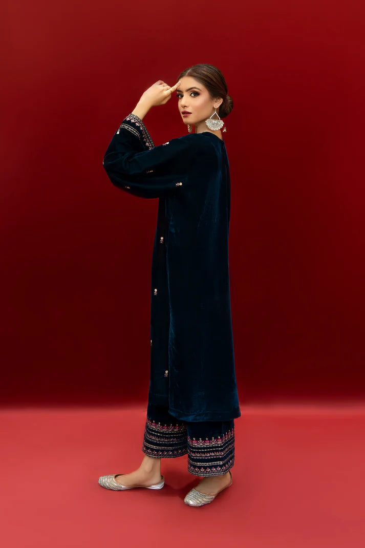 URGE - 2PC Velvet Heavy Embroidered Shirt With Velvet Heavy Embroidered Trouser -TBF-1911