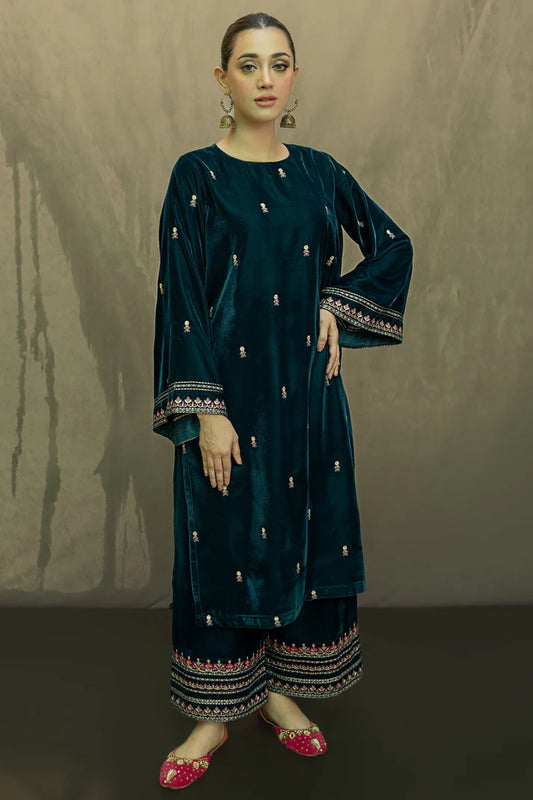 URGE - 2PC Velvet Heavy Embroidered Shirt With Velvet Heavy Embroidered Trouser -TBF-1911