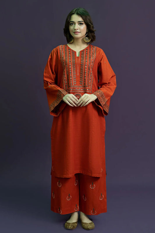 URGE-2PC DHANAK EMBROIDRED SHIRT WITH AND EMBROIDRED TROUSER-TANA-1637