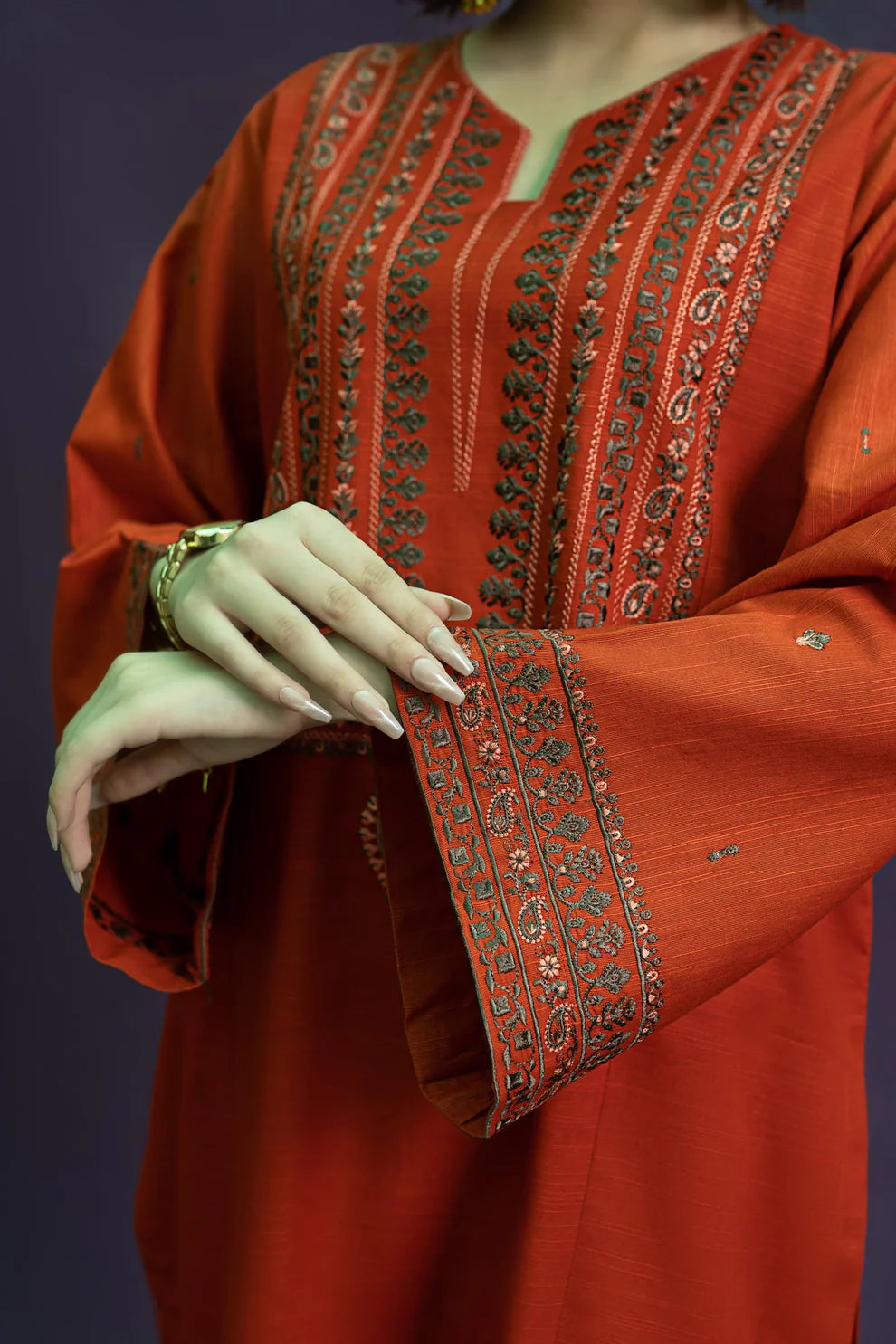 URGE-2PC DHANAK EMBROIDRED SHIRT WITH AND EMBROIDRED TROUSER-TANA-1637