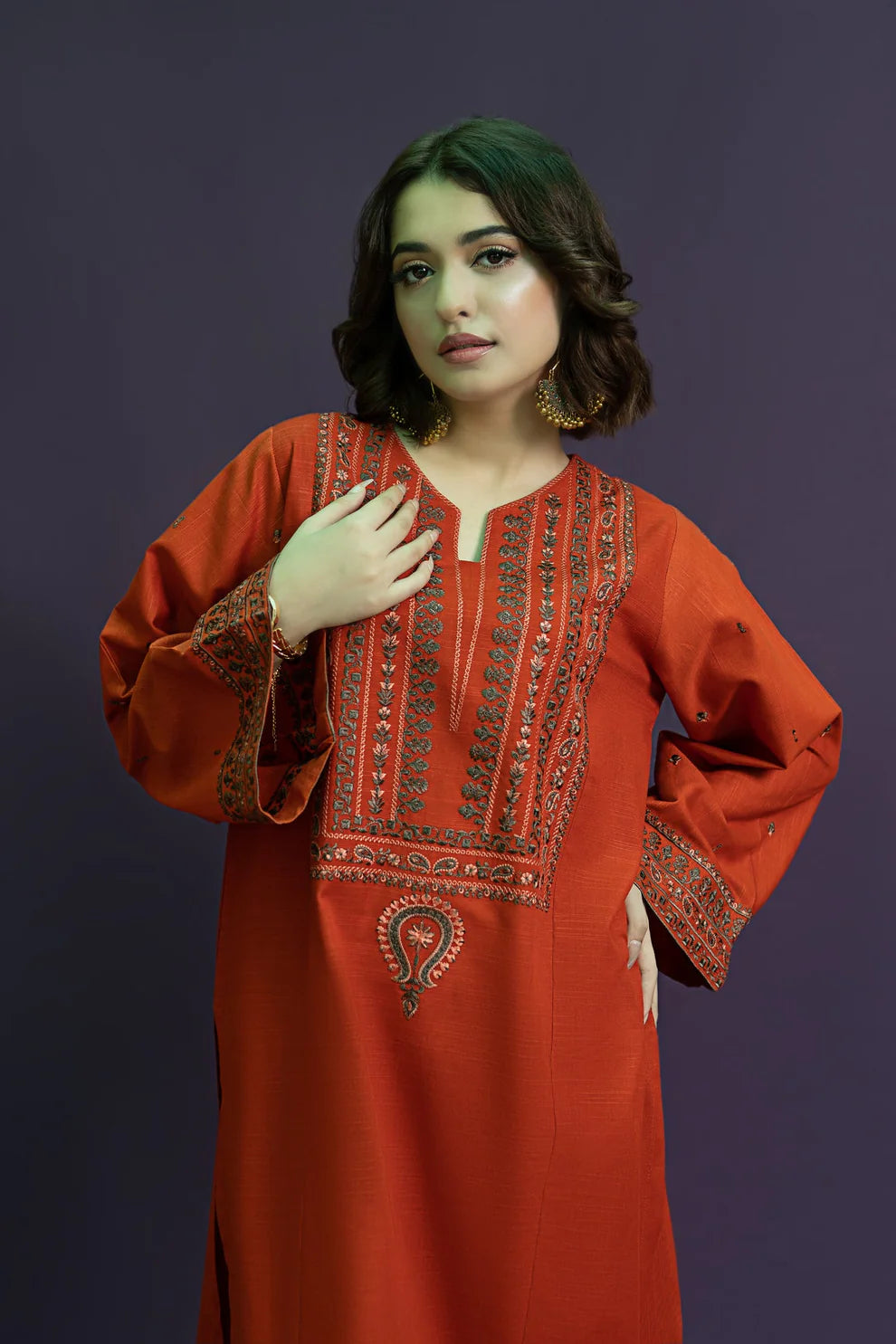 URGE-2PC DHANAK EMBROIDRED SHIRT WITH AND EMBROIDRED TROUSER-TANA-1637