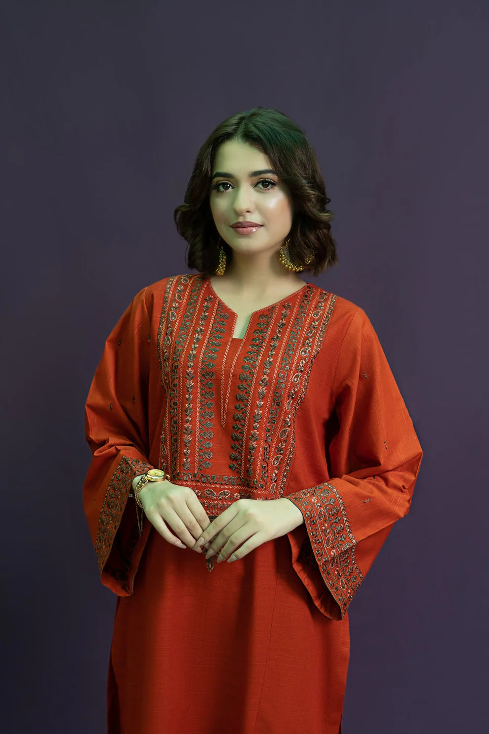 URGE-2PC DHANAK EMBROIDRED SHIRT WITH AND EMBROIDRED TROUSER-TANA-1637