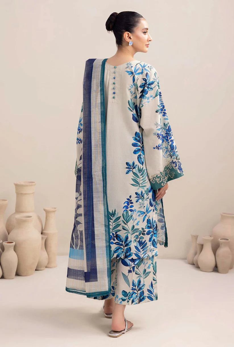 ADAN LIBAAS-3PC KARANDI PRINTED EMBROIDERED SHIRT WITH KARANDI PRINTED SHAWL AND KARANDI PRINTED TROUSER-TBF-1769