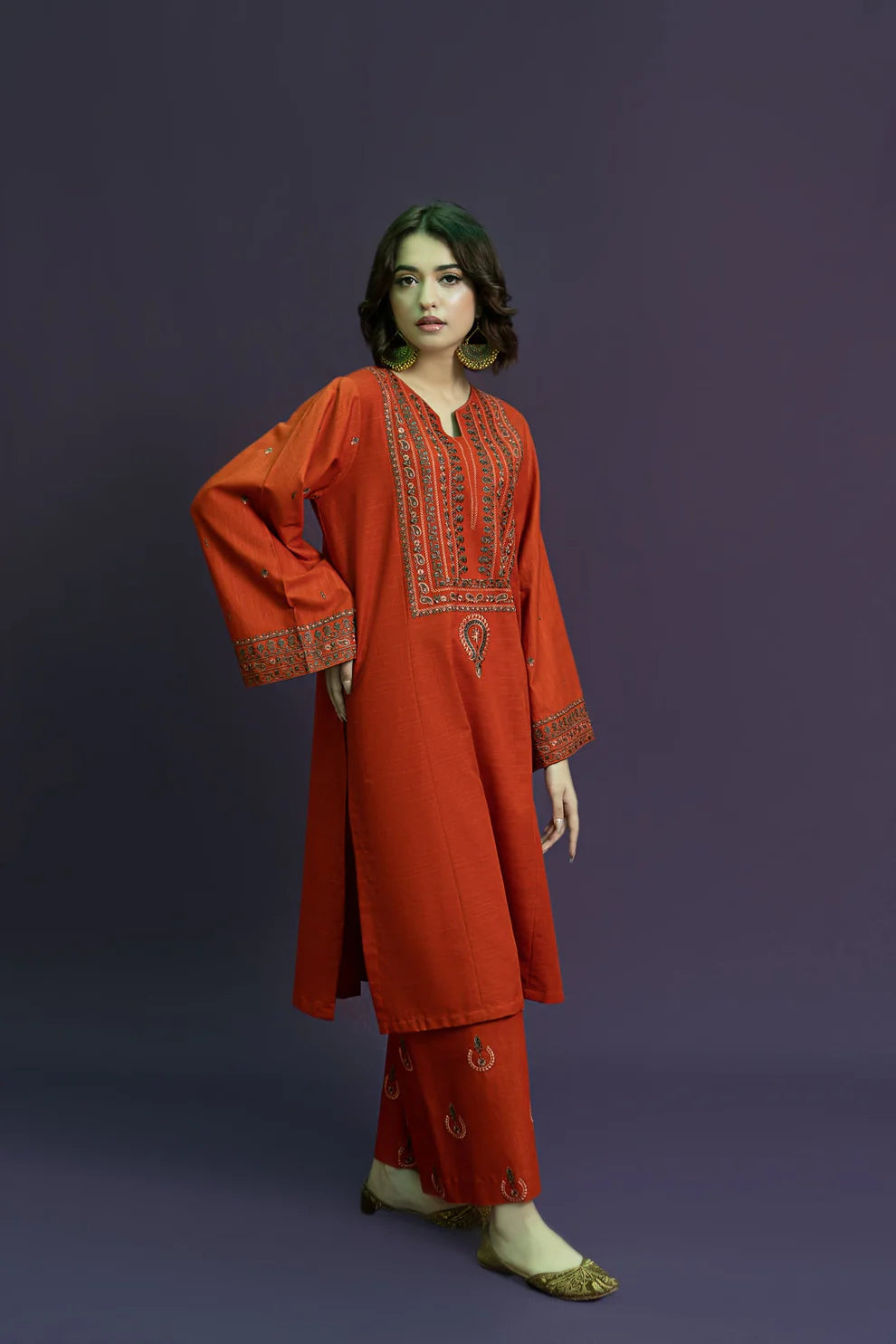 URGE-2PC DHANAK EMBROIDRED SHIRT WITH AND EMBROIDRED TROUSER-TANA-1637