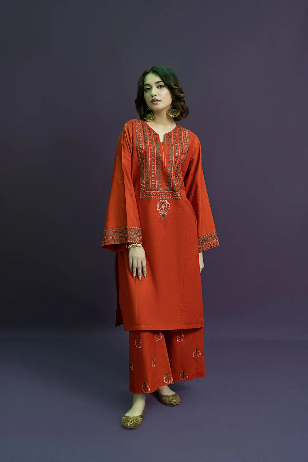 URGE-2PC DHANAK EMBROIDRED SHIRT WITH AND EMBROIDRED TROUSER-TANA-1637