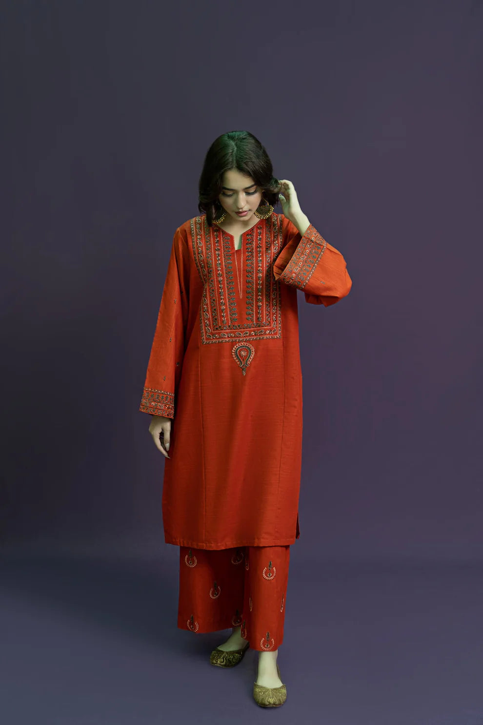 URGE-2PC DHANAK EMBROIDRED SHIRT WITH AND EMBROIDRED TROUSER-TANA-1637