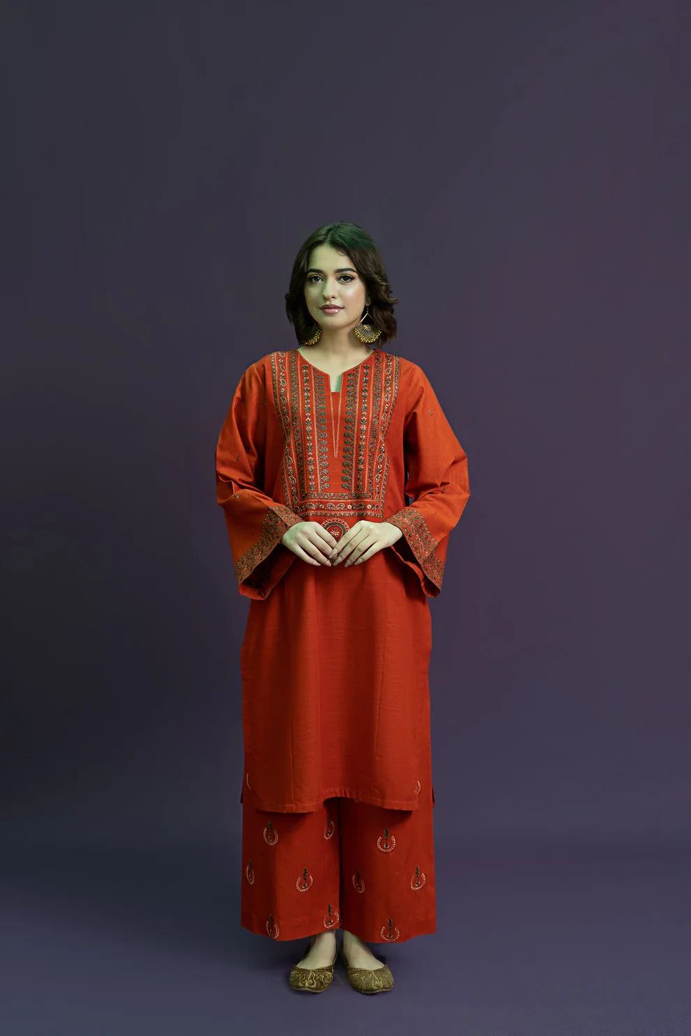 URGE-2PC DHANAK EMBROIDRED SHIRT WITH AND EMBROIDRED TROUSER-TANA-1637