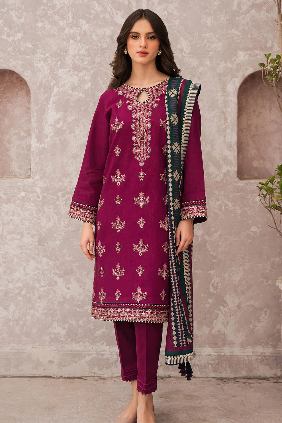 JAZMIN 3PC LAWN EMBROIDERED WITH COTTON SILK PTINT DUPATTA- TANA-5210