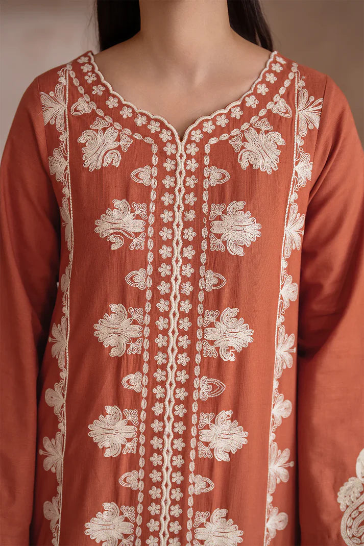 IZNIK-3PC DHANAK EMBROIDERED SHIRT WITH DHANAK EMBROIDERED SHAWL & TROUSER-TBF-1903