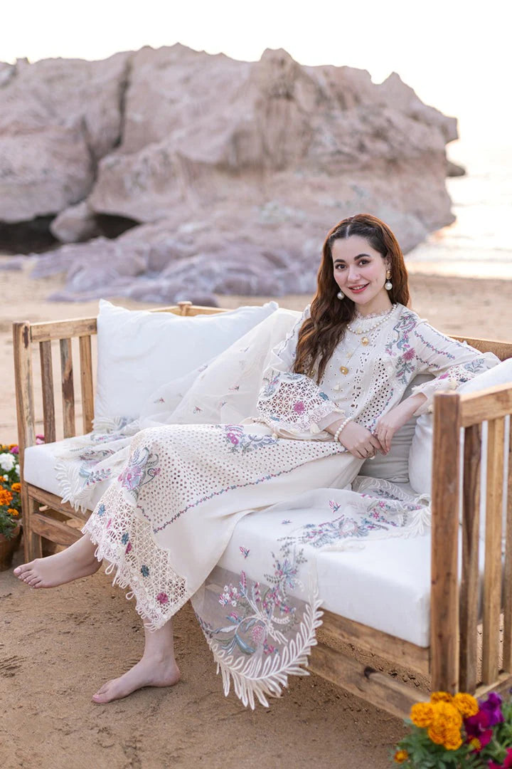 QALAMQAR- 3PC CHIKENKARI LAWN EMBROIDERED WITH ORGANZA HEAVY EMBROIDERED READY TO WEAR DUPATTA-TANA-5314