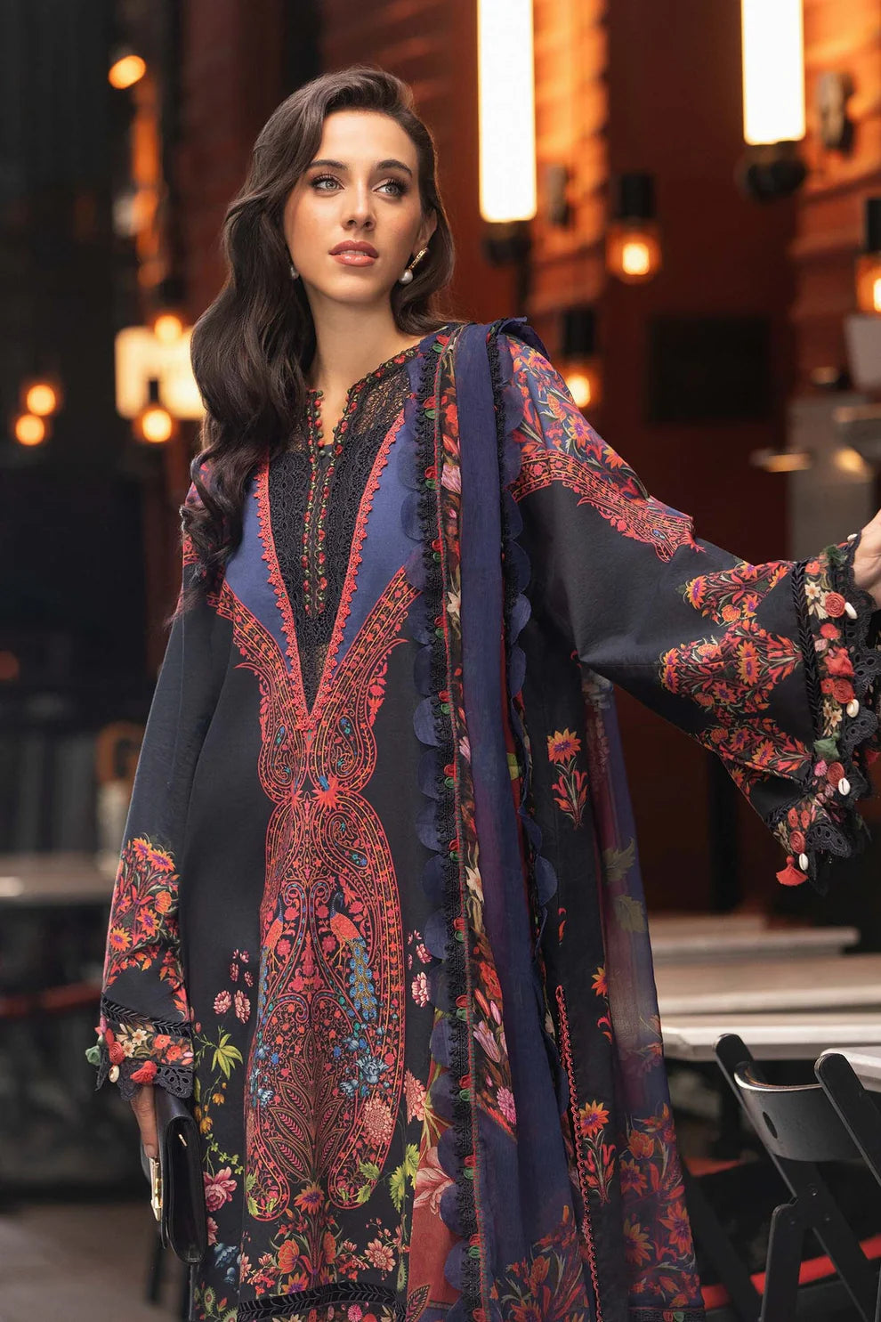 MARIA B- 3PC KARANDI PRINTED EMBROIDERED SHIRT WITH KARANDI PRINTED SHAWL AND KARANDI PRINTED TROUSER-TANA-1666