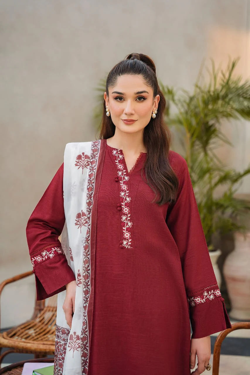 ZIVA - 3PC LAWN EMBROIDERED SHIRT WITH DIAMOND PRINTED DUPATTA AND TROUSER-TANA-5230