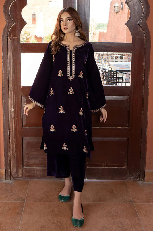 URGE - 2PC VELVET HEAVT EMBROIDERED SHIRT WITH VELEVT EMBROIDERED SLEEVES-TBF- 1906- MICROO 9000  VELVET